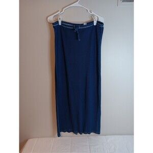 Vintage Liz Claiborne Lizwear 100% Cotton Ribbed Maxi Skirt Blue Sz Medium